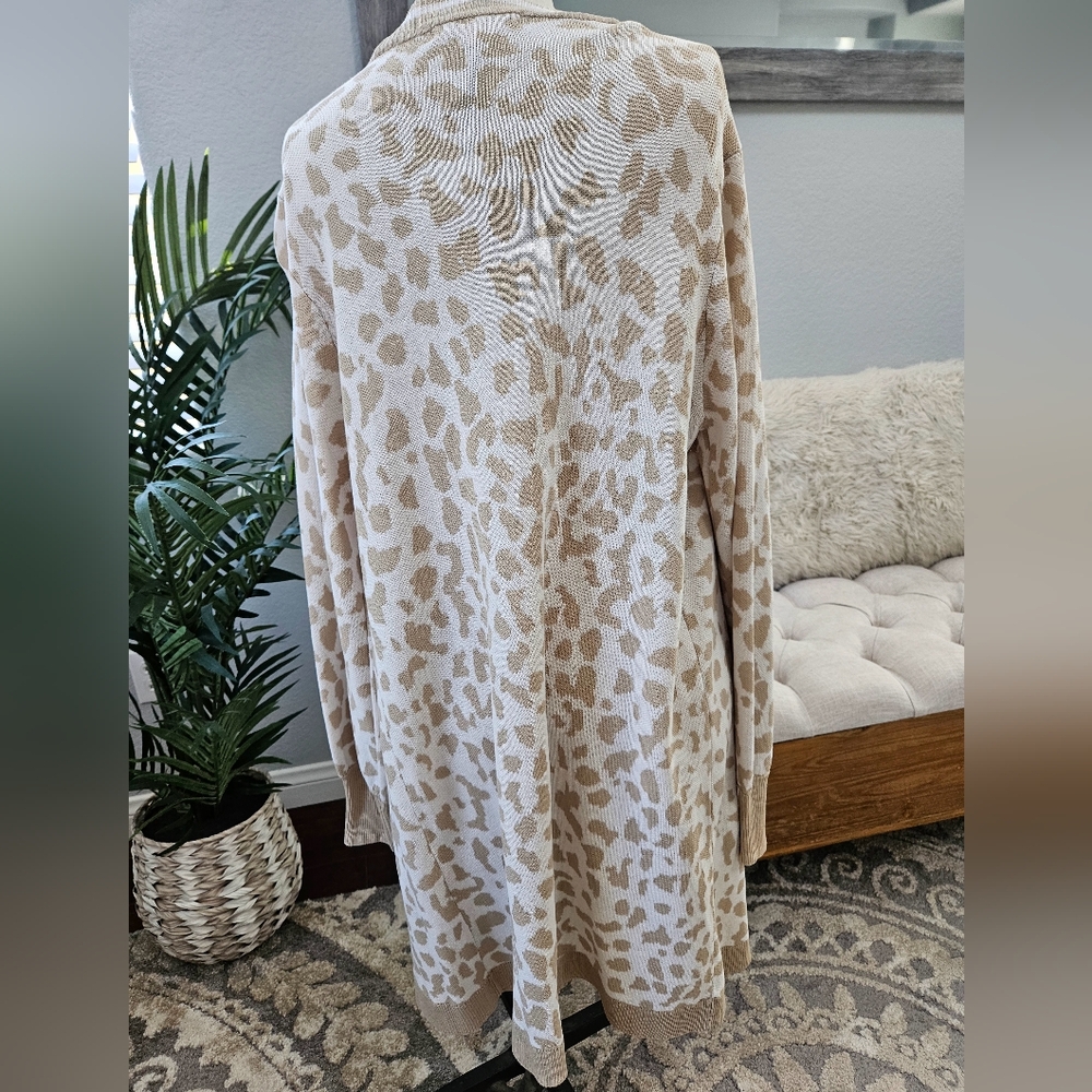 Mesh+Lace- Biege Long Leopard Print Open Sweater Cardigan Sleeve Wmns Sz M NWT - Picture 4 of 9